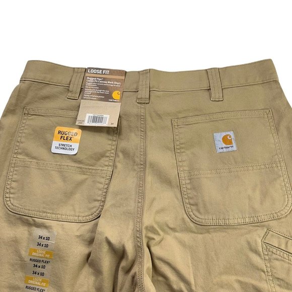 Carhartt Mens Rugged Flex Canvas Work Shorts Brown Loose Fit Stretch 34 New - Picture 8 of 12